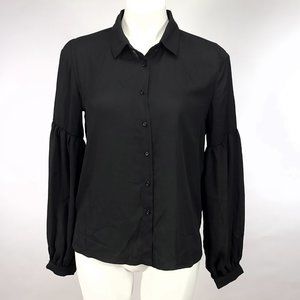 Free Generation Los Angeles Women's Balloon Sleeve Semi-Sheer Button Front Top